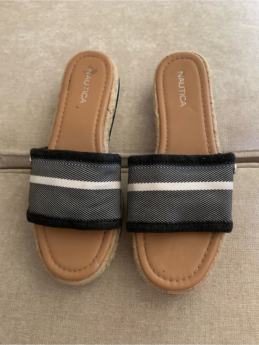 Nautica Black & Tan Striped Slide Mules